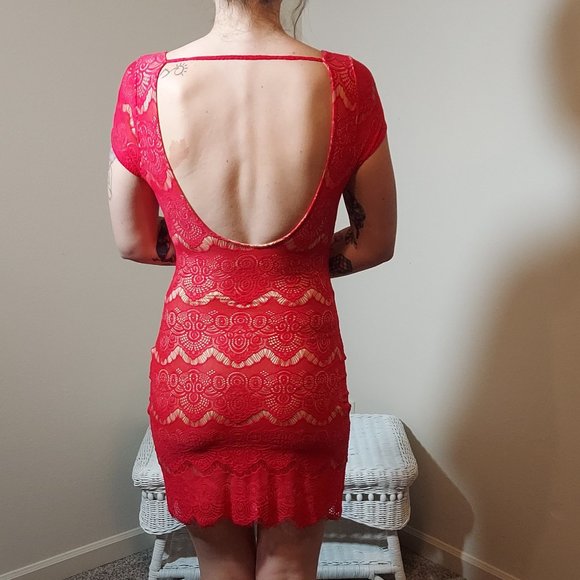 Sexy Bebe Fuchsia Lace Shift Dress Size XS - Picture 2 of 8